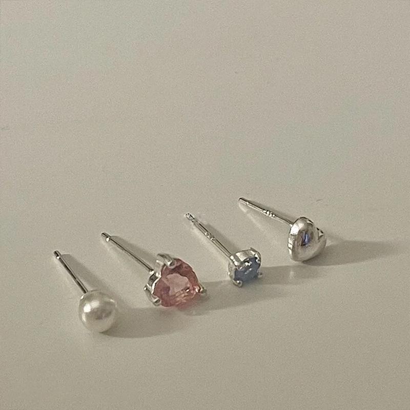 Korean Style Colored Diamond Heart Pearl Stud Earrings - Versatile, Simple & Elegant Accessories for Women.