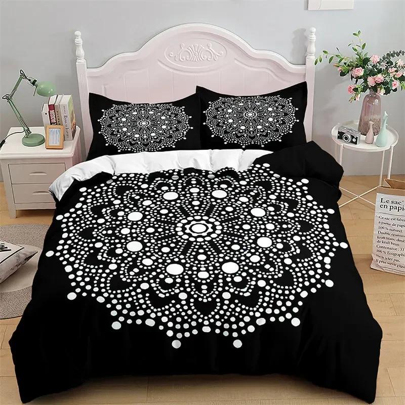 Comforter Mandala Microfiber Bohemian Floral Bedding Set Hippie Geometric Comforter King For Girls Teens Bedroom Decor