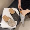 Thick-bottomed Mesh Rhinestone Bag Head Half Slippers Women's 2025 Summer New Outer Wear Lazy One Pedal Beach Cool Slippers