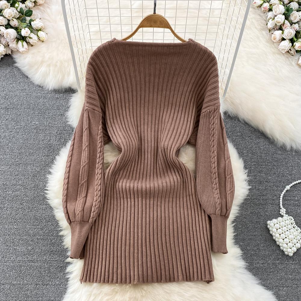 Podzimní zima elegantní pletené svetrové šaty s výstřihem do V s dlouhým rukávem Sexy mini dámské tužkové úplety