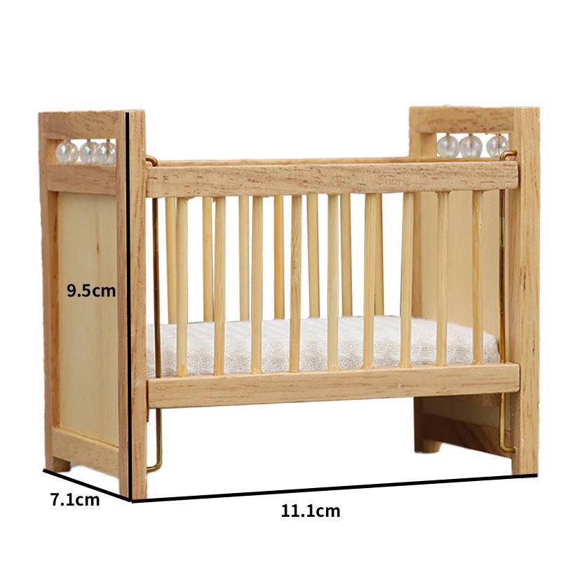 Dollhouse Miniature Furniture Set For Kids Room With Wooden Bed And Mattress