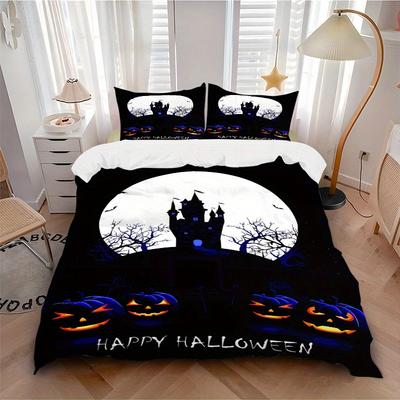 3pcs Halloween Castle Bedding Set Down Comforter Cover and Pillowcases, Suitable for All Seasons(No Insert)-0729078