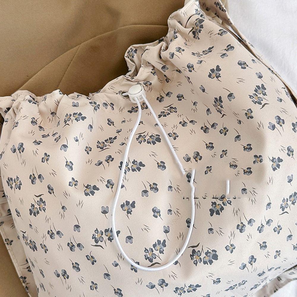 Creative Flower Floral Printing Canvas Bag Reusable Large Capacity Underarm Handbag Simple Versatile Grocery Totes Bags