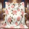 A 2D Pink Rose Daisy Themed Flannel Blanket, Soft High-Definition Digital Printing Cooling Blanket for Year-Round Use! Soft And Breathable 100% Polyes