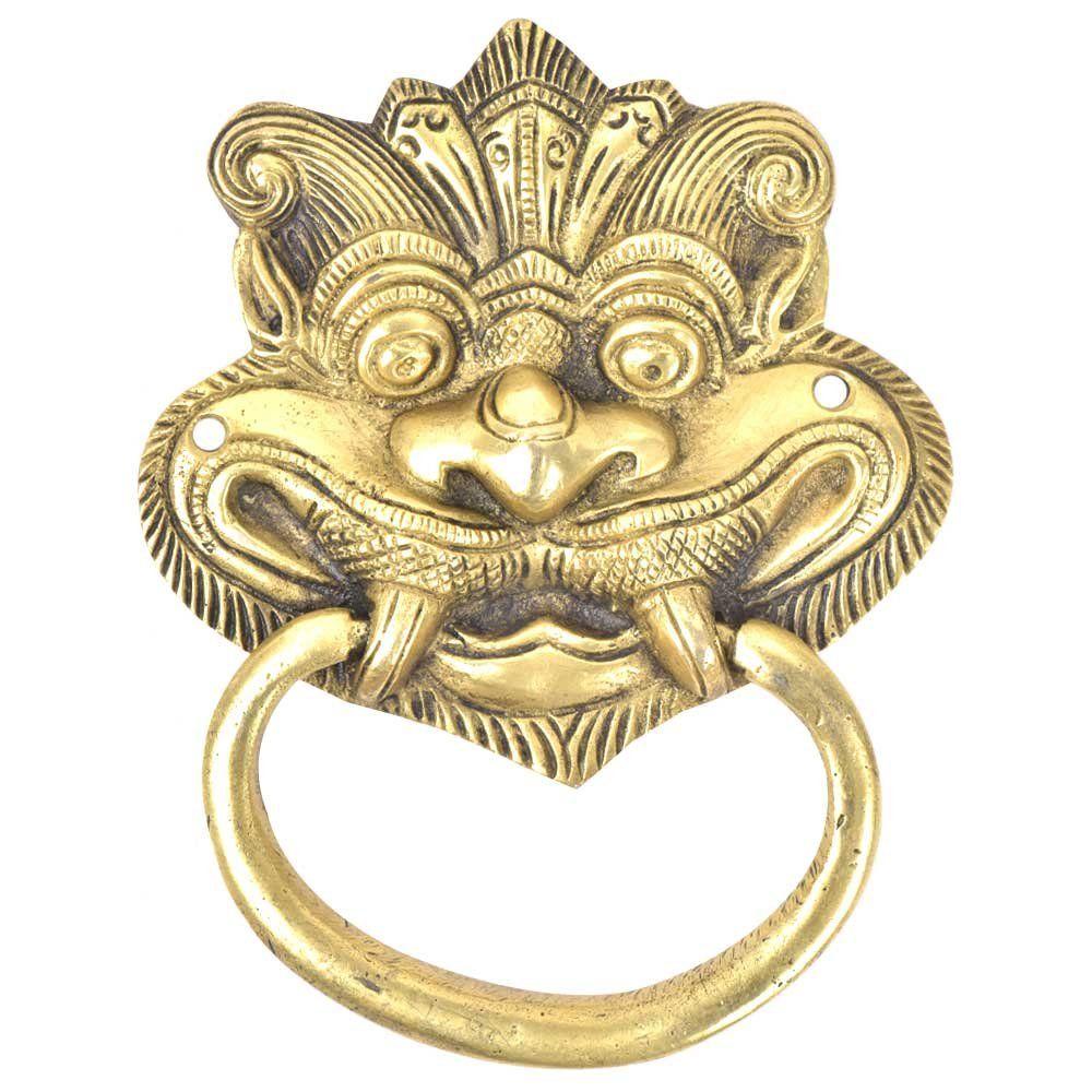 

Индийская полка Латунный дверной молоток в виде головы дракона - Золотой Декоративные элементы для главной двери Латунь - Георгианский дверной звонок-кольцо