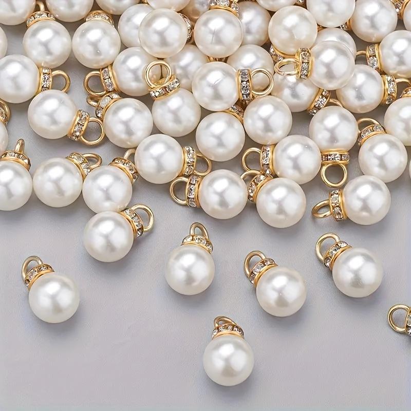 20pcs Elegant White Glossy Acrylic Charms with Rhinestone Accents Round Loose Bead Pendants for DIY Dangle Earrings Necklaces Bracelets Jewelry Making