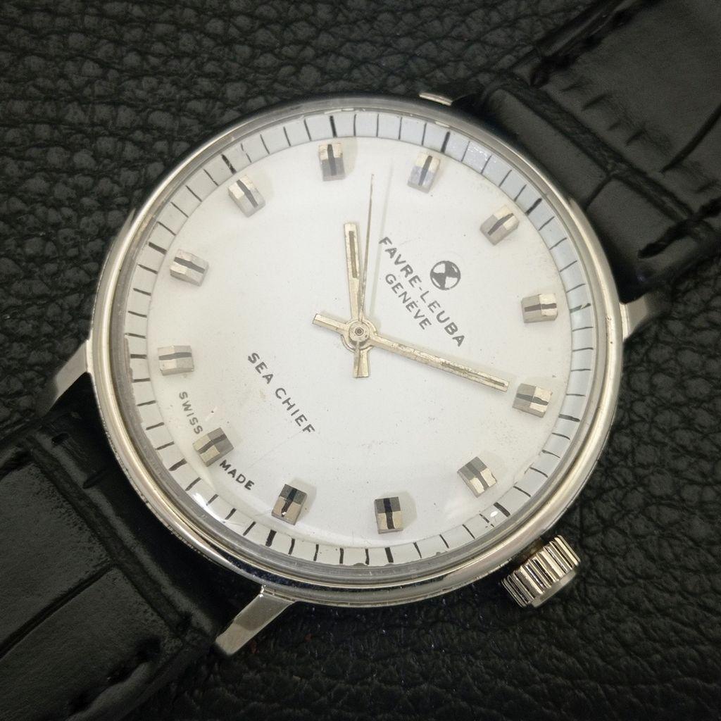 VINTAGE FAVRE LEUBA SEA CHIEF 253 HANDAUFZUG SCHWEIZER HERREN WEISSE UHR a703758-1