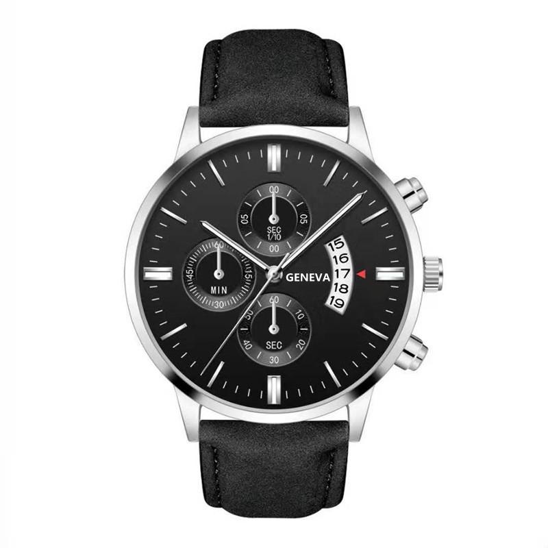 Men S Fake Three-Eye Belt Calendar Casual Fashion Business Quartz Belt Watch One Piece Delivery