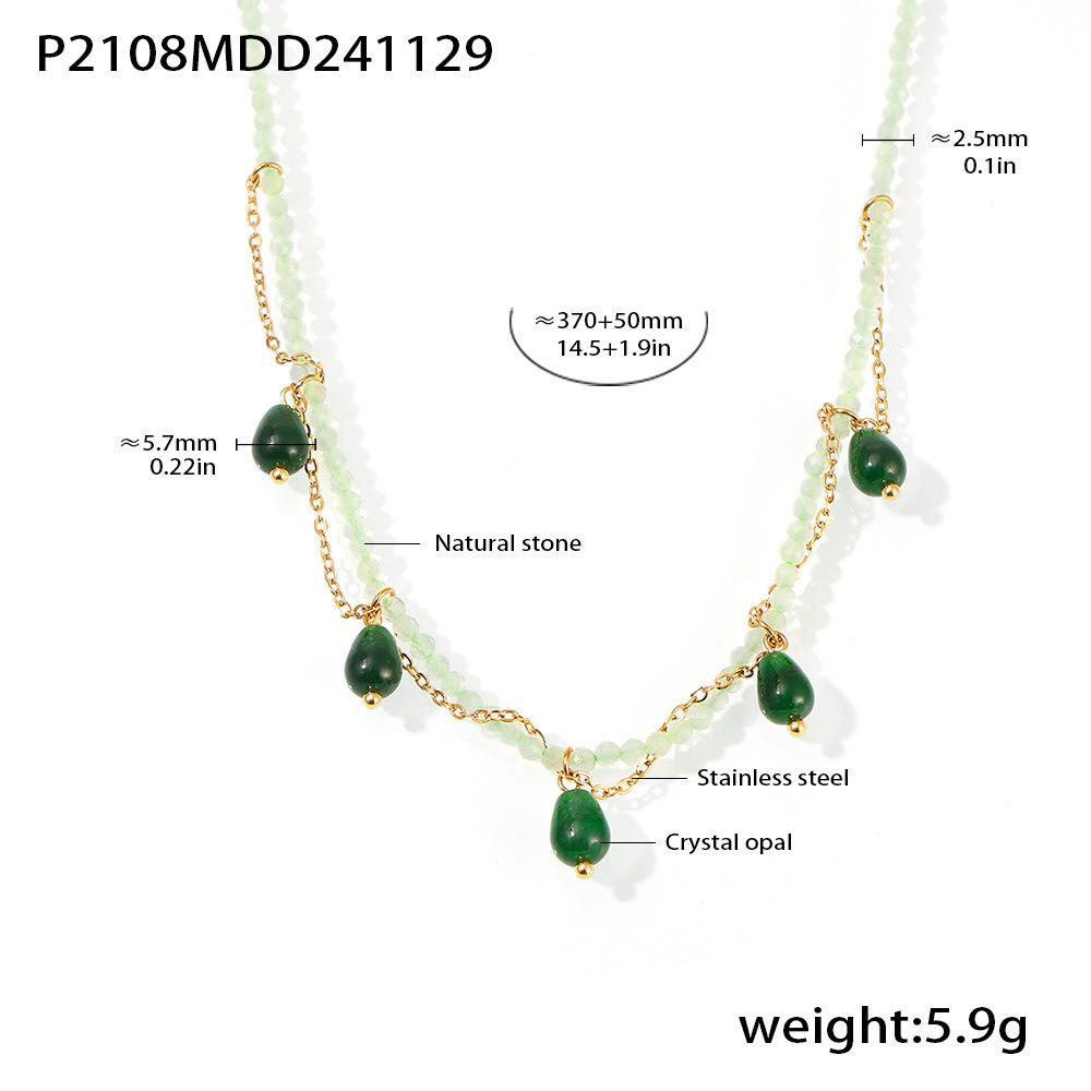 

1 Piece Of Natural Stone Hand-Beaded Water Drop Cat S Eye Stone Necklace Light Luxury Niche Design New Collarbone Necklace
