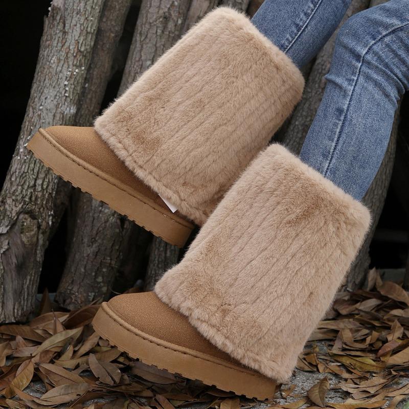 Snow boots women's winter niche muffin thick-soled fluffy boots medium tube velvet warm cotton shoes flow