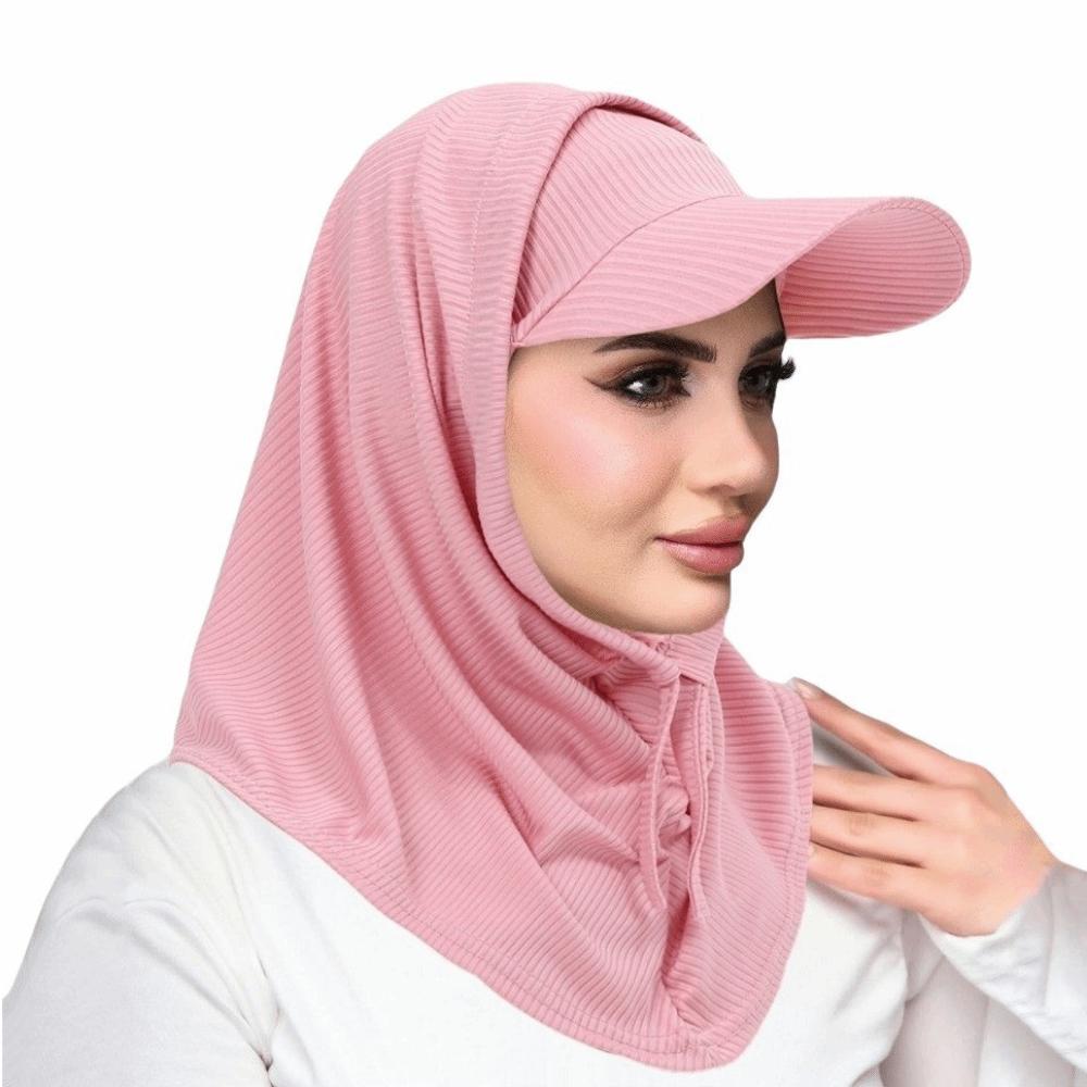 

Solid Color Sun Hat with Hood Casual Neck Shade Cap Classic Muslim Headscarf Hat Fishing розовый