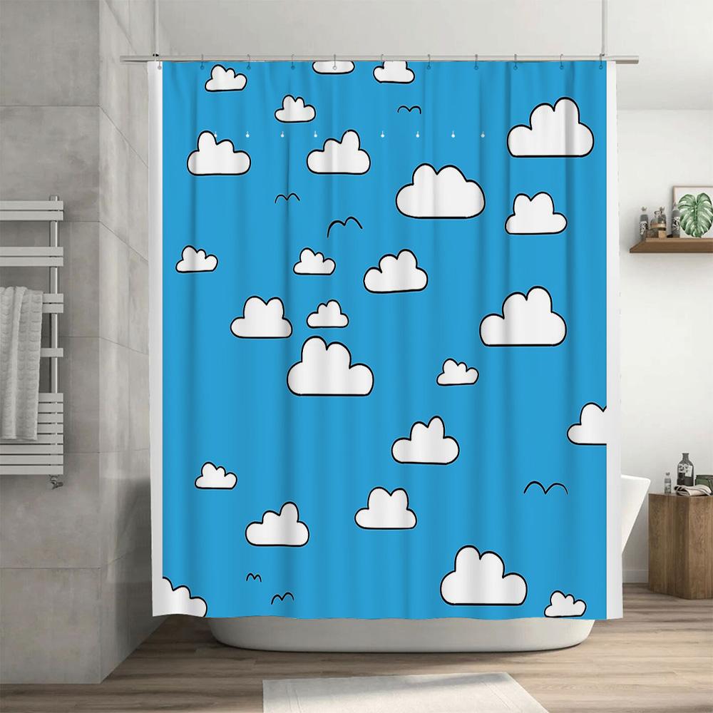 Shower Curtain Nature Clouds Blue Sky Scenic Backdrop Bathroom Decor Waterproof Fabric Washable Artistic Design Home Textile