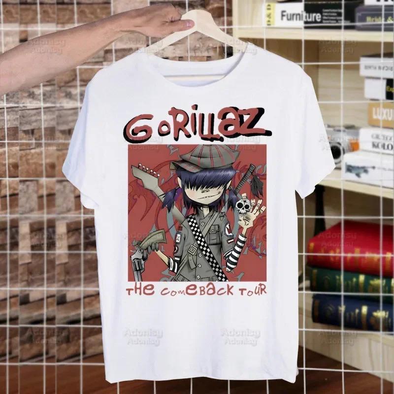 Gorillaz Rock Modern Music Graffiti T Shirt Men Retro Washed Tops Tees Harajuku Tshirt Streetwear Hip Hop Male T-shirts