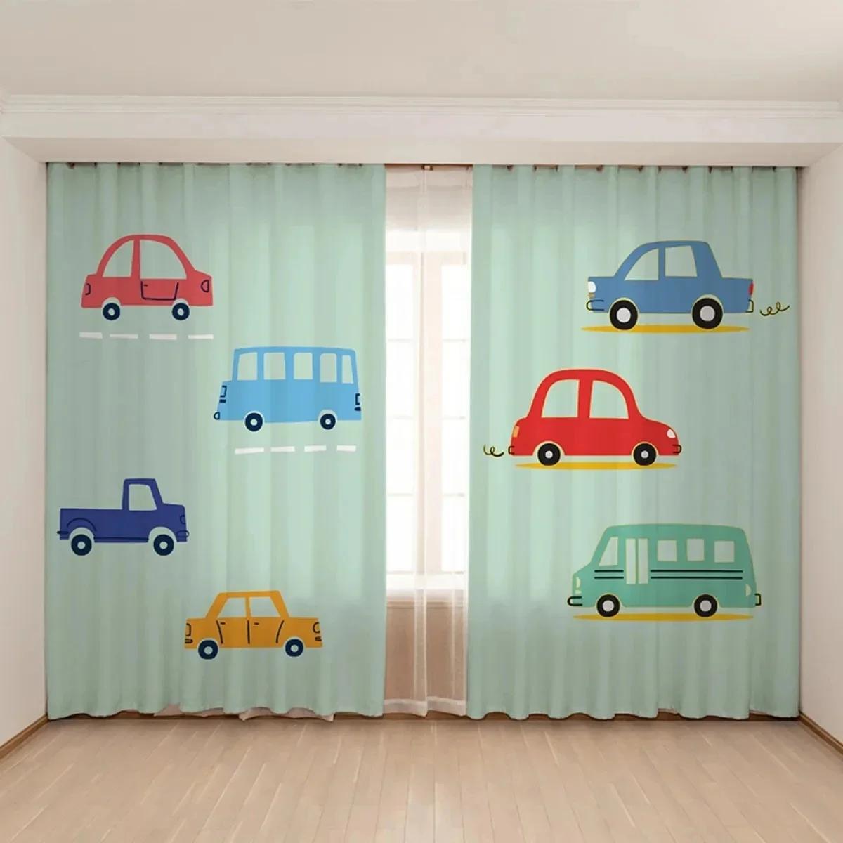 

3D New Cute Blue Yellow Toy Car Excavator Curtain for Children s Room Boys Bedroom Baby Room kindergarten Window 2Panel New Patt W65X60H(cm)X2Pcs&Grommet Top