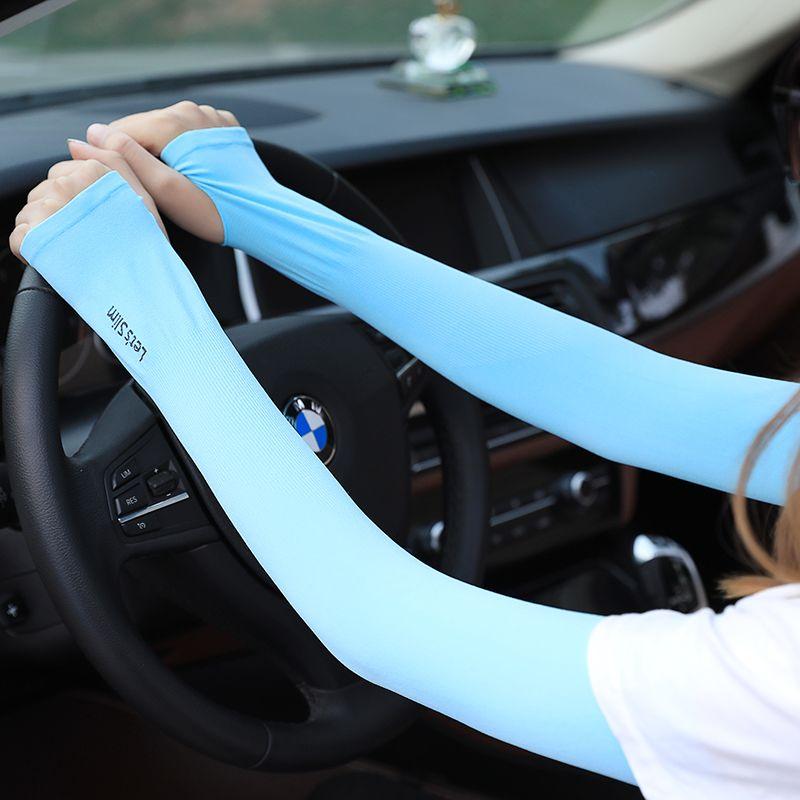 

Summer Ice-Cold Oversleeves Sun Protection Gloves Long Thin Viscose Fiber Sun-Protection Oversleeves Men and Women Riding Sports Driving Arm Sleeves Ice Silk Sleeve Blue Thumb One size