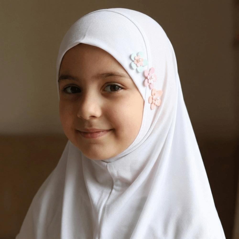 with Floral Ornament Little Girls Pull-On Hijab Stretch Head Wrap Turban Head Cover Traditional