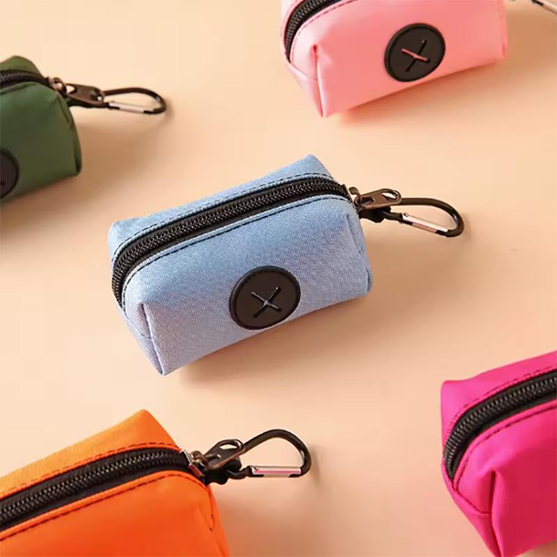 Portasacchetti per cacca di cane in tela, Dispenser per sacchetti per rifiuti animali domestici da esterno con clip a moschettone, Pochette per la raccolta dei rifiuti animali