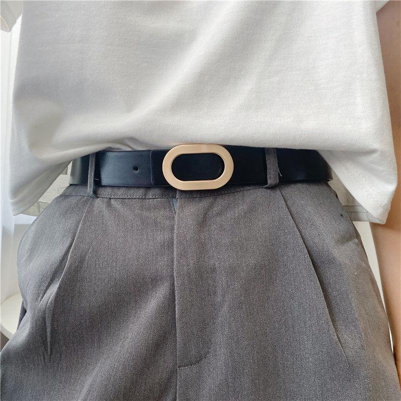 

Современные женские джинсовые брюки с овальной пряжкой и стильным ремнем в элегантных цветовых вариантах Gold Oval Black