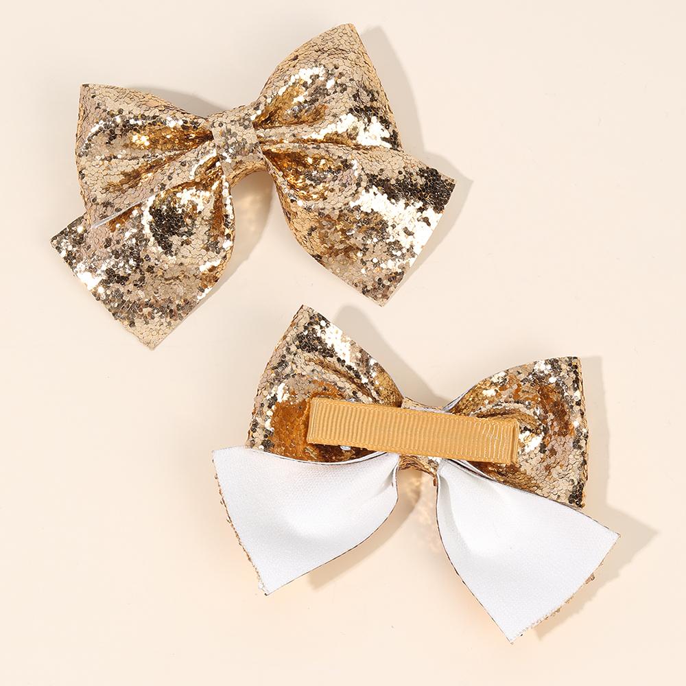 2Pcs Sparkling Bow Hair Clips Gold Glitter Solid Hairpins Sweet Sequin Barrette For Girls Kids Headwear Hair Accessories
