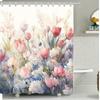 Watercolor Flower Shower Curtain - Polyester Digital Print, Bathroom Decor & Toilet Partition, 1Pc