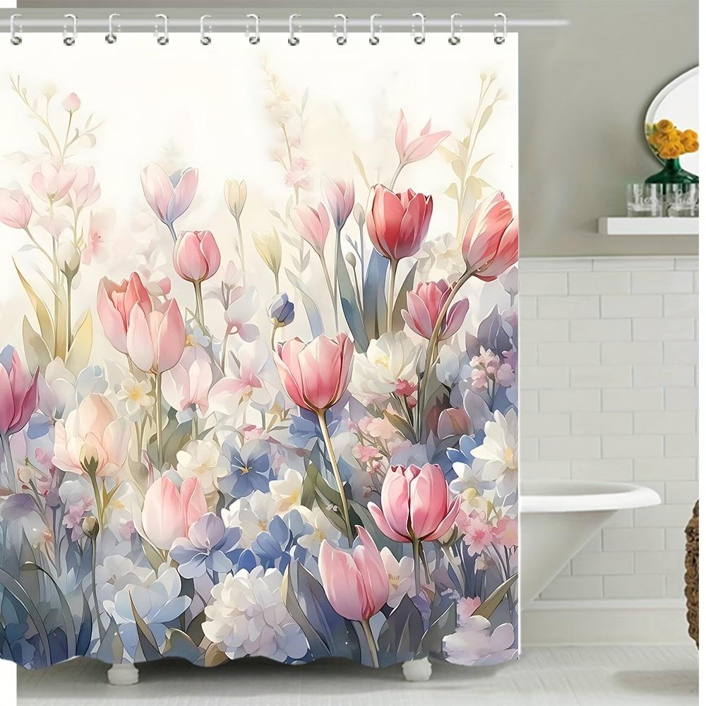 Watercolor Flower Shower Curtain - Polyester Digital Print, Bathroom Decor & Toilet Partition, 1Pc