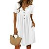 Women's Color Short Sleeved Dress With Button Collar