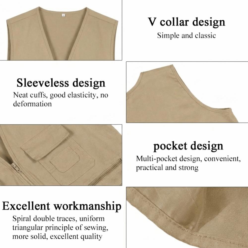 V Neck Cargo Vest Zip Up Outdoor Vest Durable Fishing Vest  Hiking