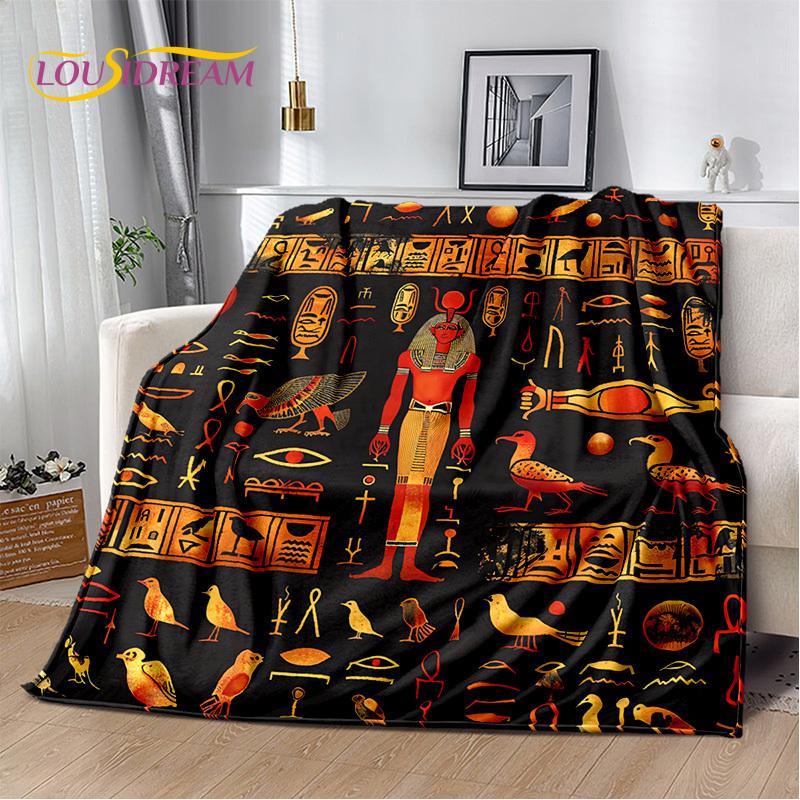 2025 Ancient Egypt Hieroglyphic Mythology Wall Painting Blanket,Soft Throw Blanket for Home Bedroom Bed Sofa Cover Child Gift
