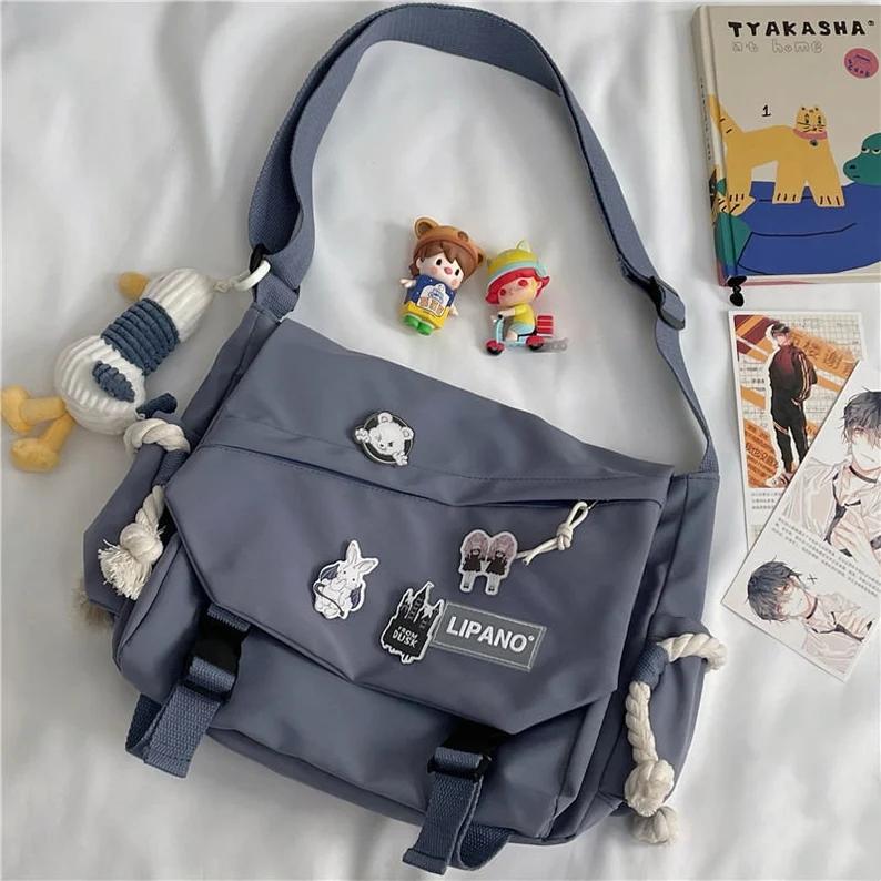 Süße Tasche, Kawaii Schulrucksack, Messenger Bag, Anime Crossbody Bag, Tote Schultertasche mit Anhänger