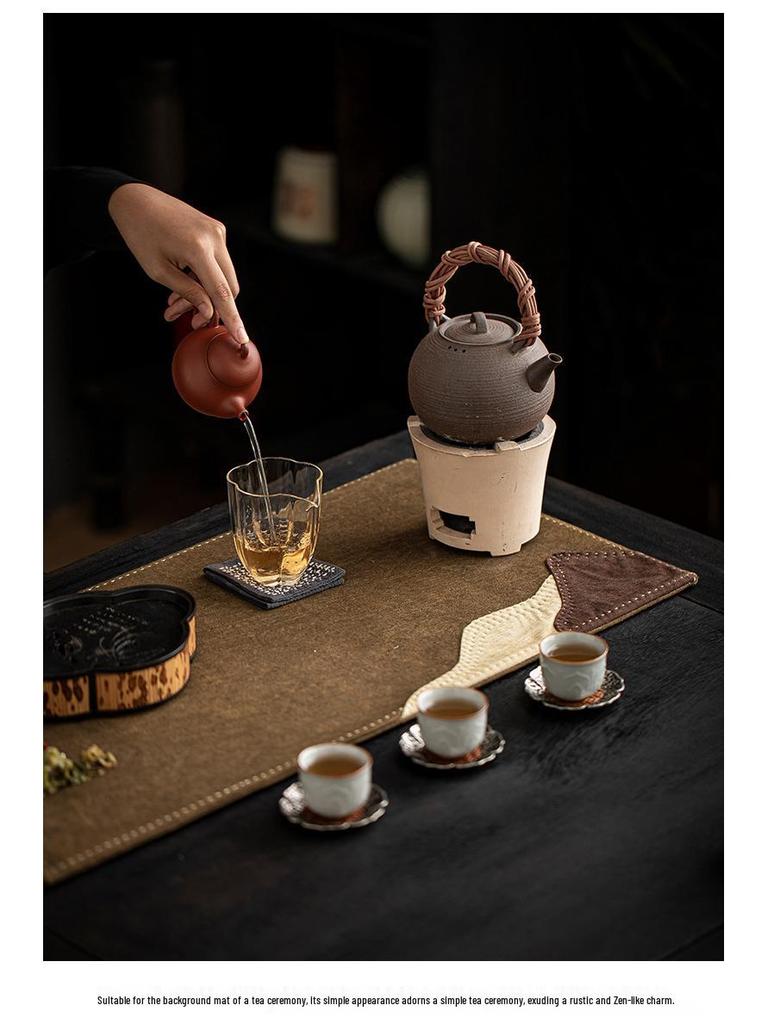 Miao Zhu Xuan Handcrafted Plant-Dyed Bamboo Linen Tea Mat - Retro, High-Grade, Heat-Insulating.