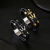 European American Ship Anchor Stainless Steel Retro Leather Bracelet Hand Woven Multi-layer Men's Titanium