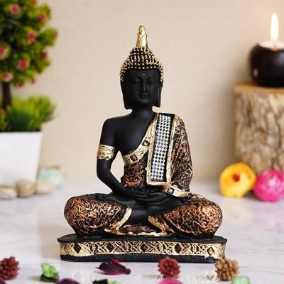 Meditating Buddha Statue For Home Decor Idol/Showpiece Decorative Showpiece - 17 Cm  (Polyresin, Copper)