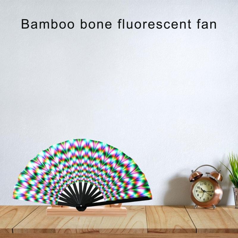 Portability Fluorescent Glowing Bamboos Hand Fan For Music Festivals Nightclubs Costume Parties And Discos Themed Dance