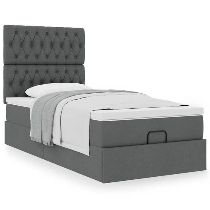 Cadre de lit avec matelas - 80x200 cm - Gris foncé - Rangement sous le lit - Mécanisme hydraulique