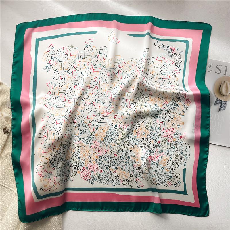 Simulation Silk Scarf 70Cm Small Square Scarf Versatile Silk Scarf Decorative Scarf Scarf Scarf Old Flower Letter Silk Scarf