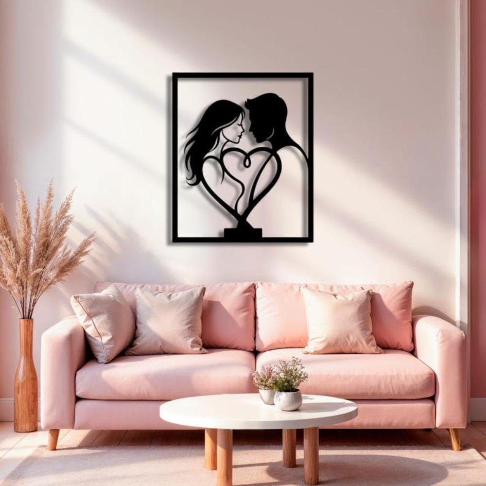 Couple Heart Metal Wall Art Romantic Love Decor Modern Silhouette Design