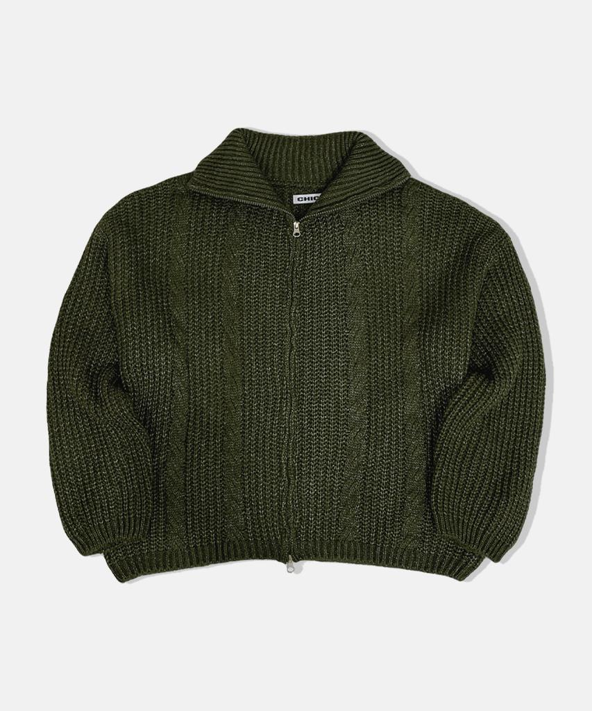CHICKS Tells High-Neck Knit Zip-Up Melang Beige