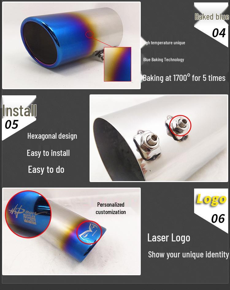 Universal Stainless Steel Exhaust Tailpipe for Cars (6.8-7.3CM)