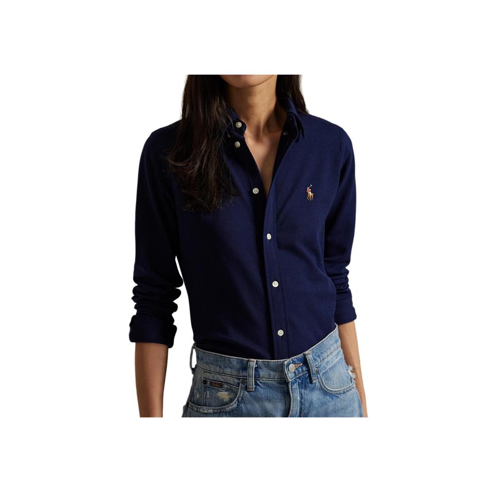 Polo Ralph Lauren Slim Fit Cotton Knit Oxford Long Sleeve Shirt Women shirts Navy-Blue 211924258-016