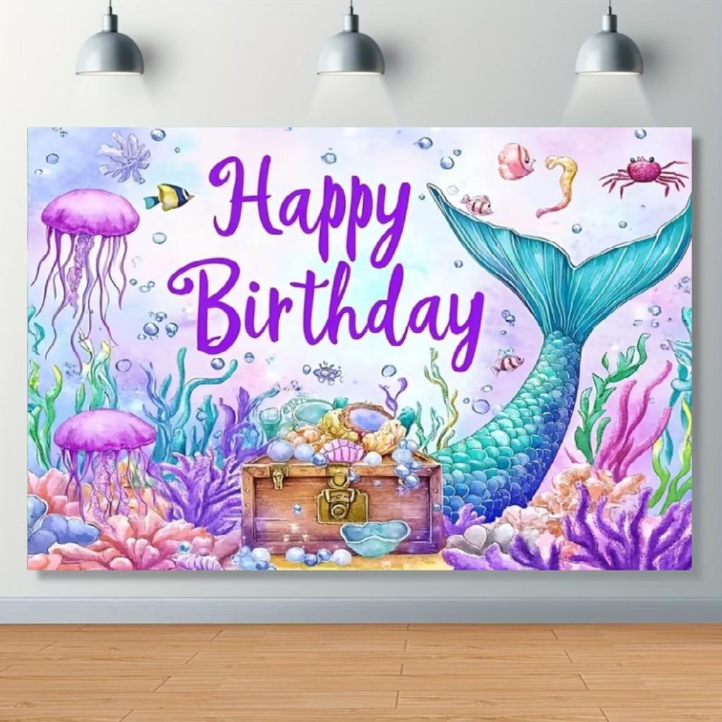 Mermaid Backdrop Girls Princess Birthday Party Decoration Background Under The Sea Photography Supplies Kids Baby Shower Banner