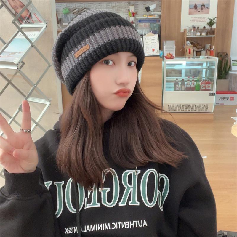 Winter Warm Hat Women'S Casual Stacked Knitted Beanie Men'S Hat Striped Hip Hop Unisex Women'S Beanie Fashion Pullover Hat