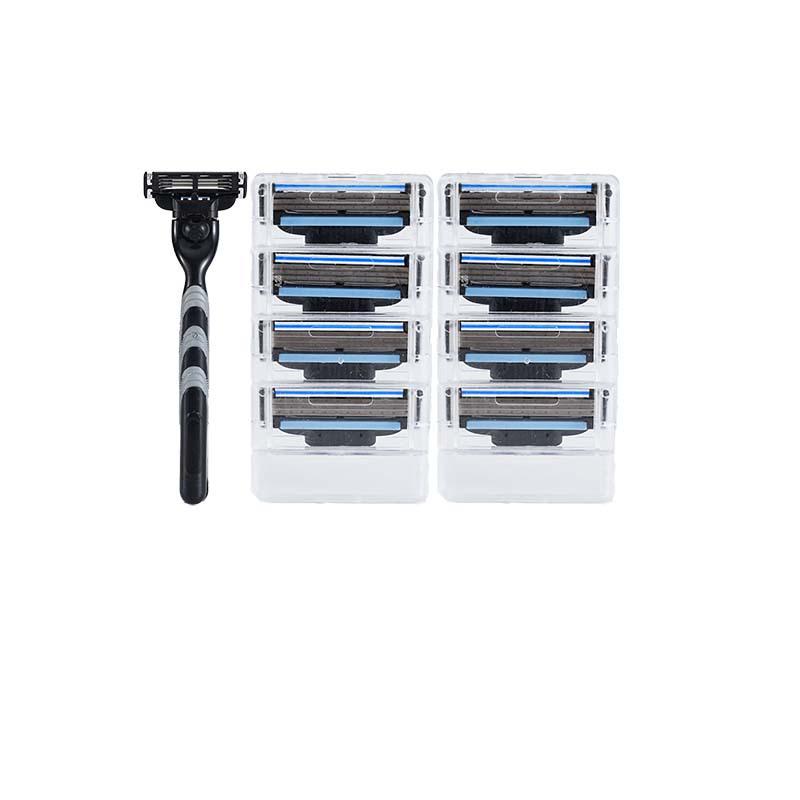 

Універсальна бритва з потрійним лезом, ручка - цілісний литий пластик для комфорту 1 handle + 8 blades чорний