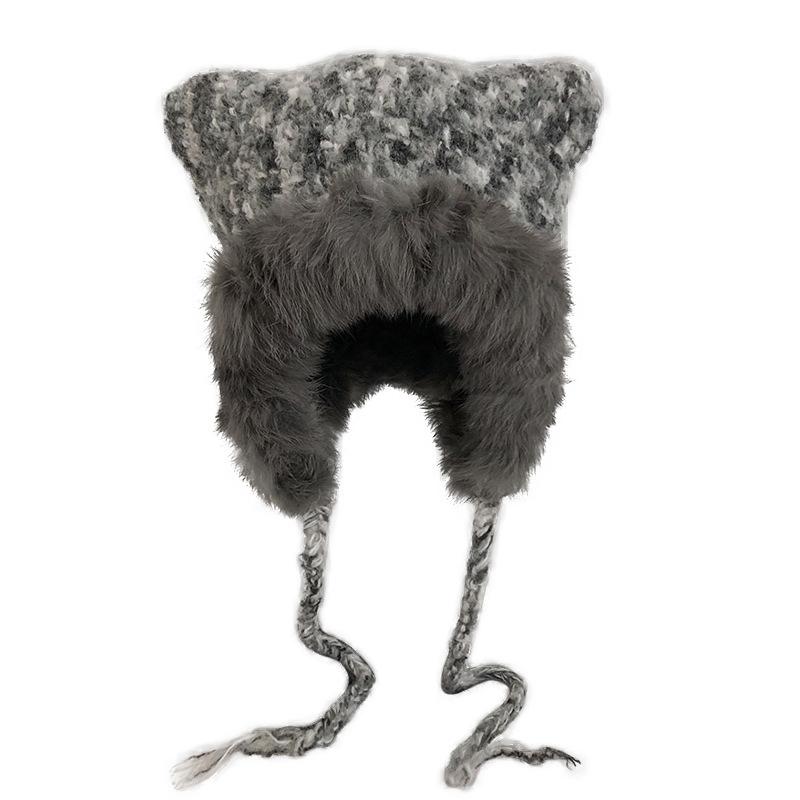 Cute Plush Hat Women's Autumn and Winter Colorful Fringed Braids Knitted Pullover Hat Ear Protector