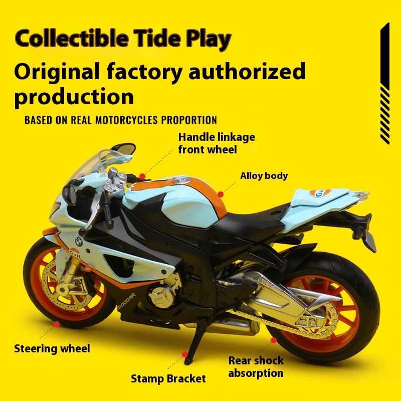 1/12 BMW S1000 RR Gulf Oil Edition Super Motorcycle Diecast Model Car Metal Alloy Ornament Collection & Hobby Birthday Gifts Boy