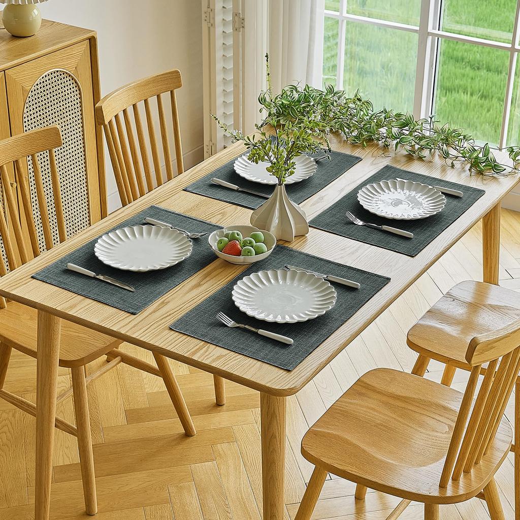 Romanstile Stylish Japanese Easy to Perfect for Set of Dark Gray Placemats, Cotton-Linen Fabric, Double-Layered Stitching, Style, Non-Slip, Insulated,
