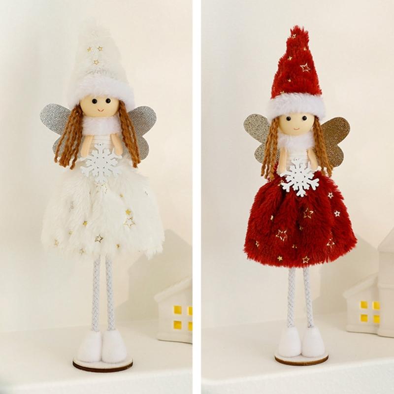 Christmas Snowflake Angelic Girl Dolls Standing Figurine Soft Toy for Tabletop Holiday Decoration Collectible Ornament