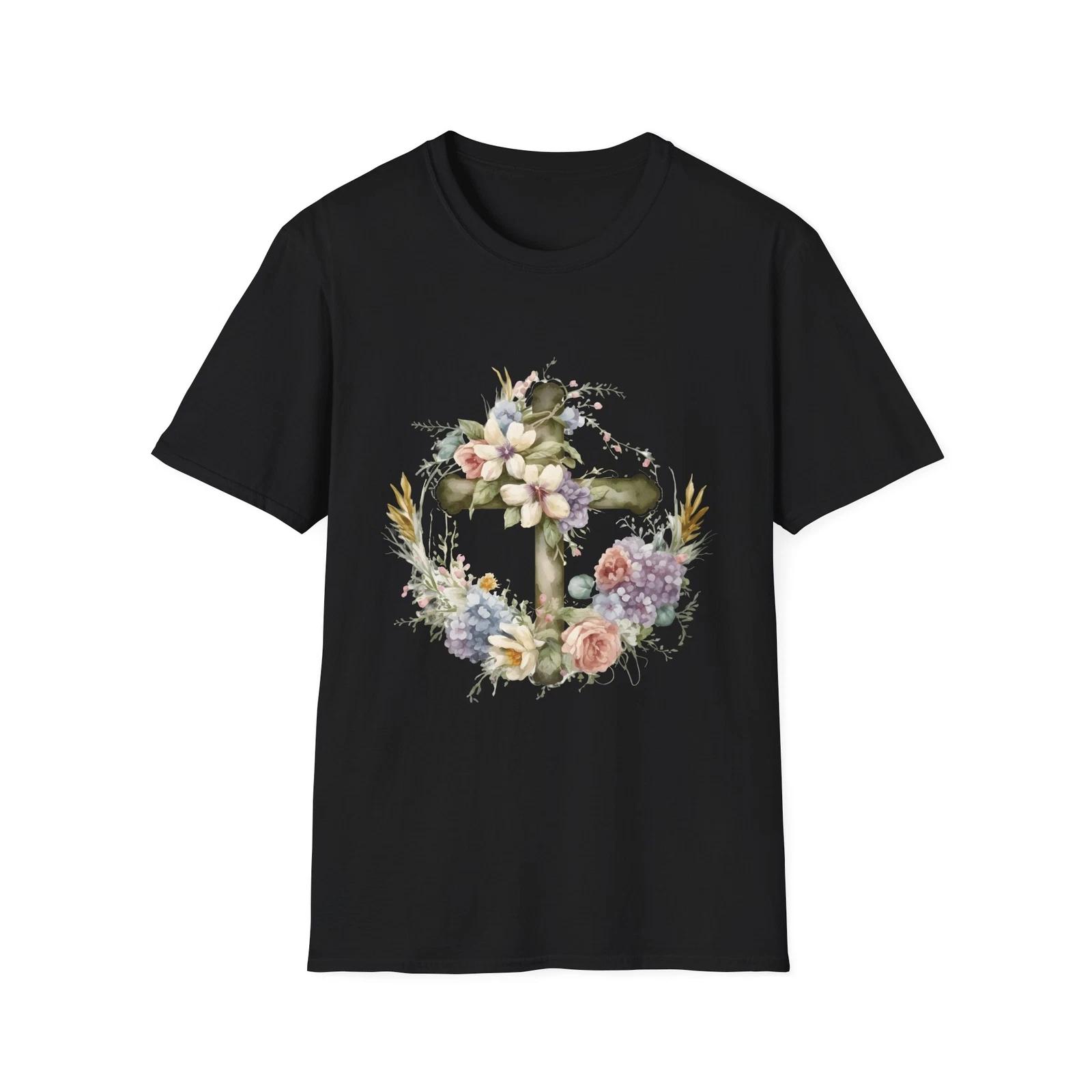 Floral Cross T-Shirt, Faith T-Shirt, Christian Apparel, Gift for Believers, L