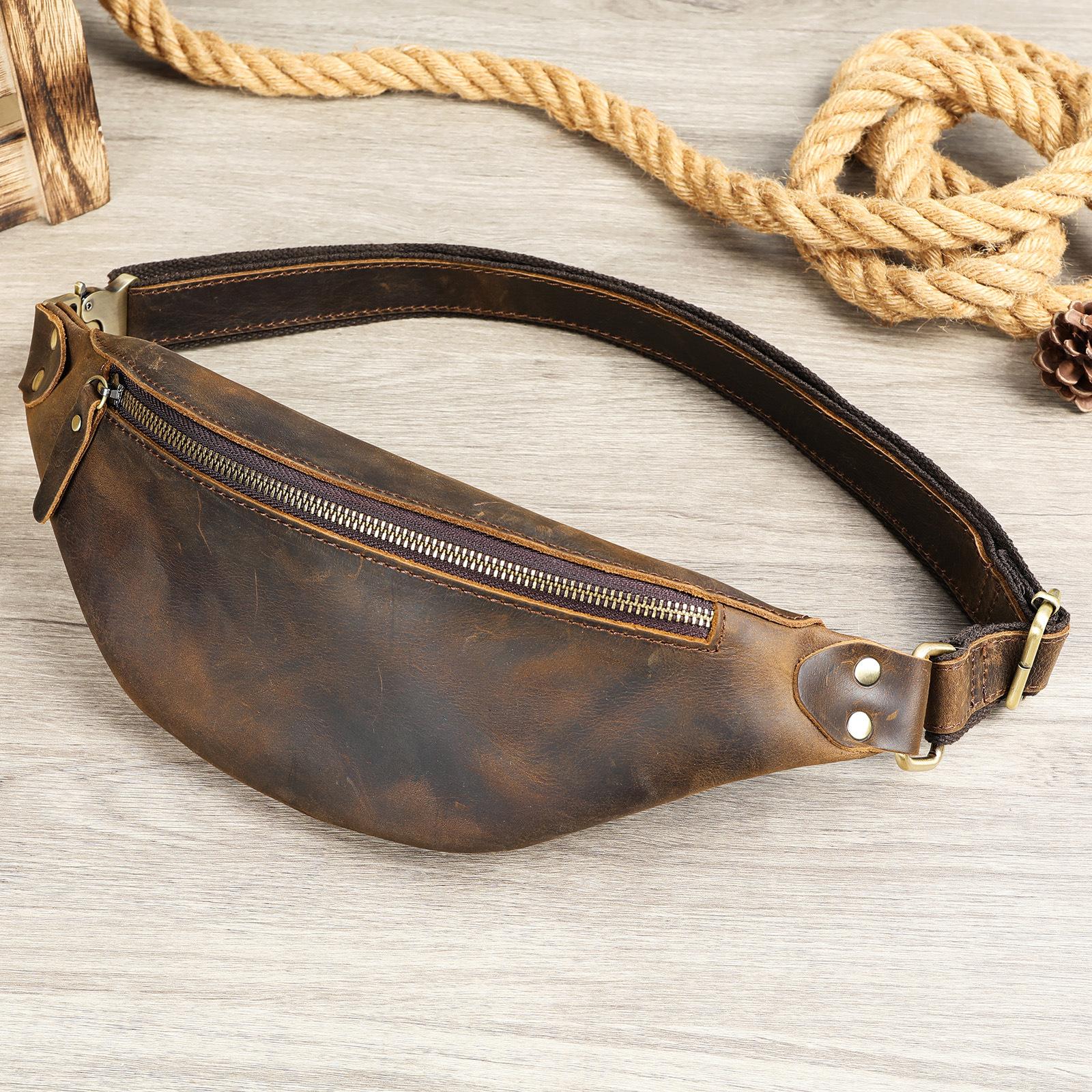 

Мужская поясная сумка Crazy Horse Leather Head Layer из натуральной коровьей кожи в винтажном стиле кофейный