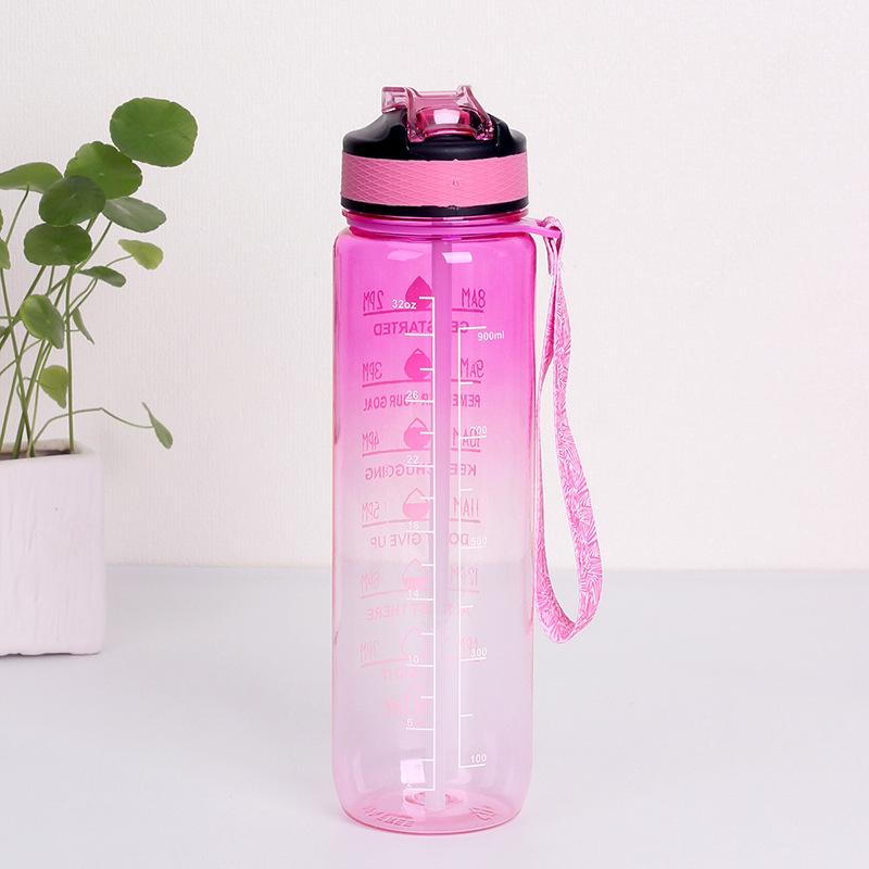 1000ml Large Capacity Water Cup with Handle Straight Mouth Spring Cap Space Cup Plastic Water Cup Sports Outdoor Water Cup