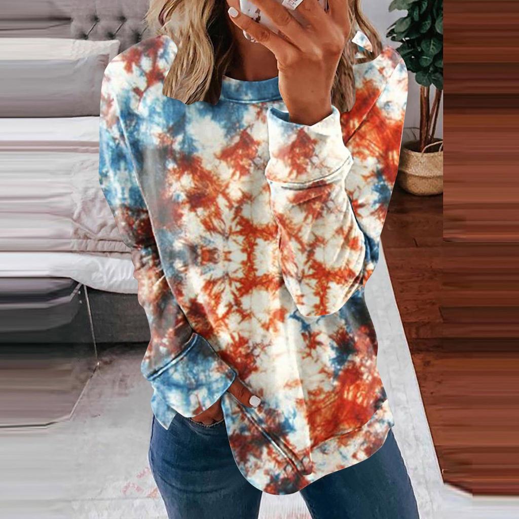 Women's Casual Fashion  Print Long Sleeve O-Neck Pullover Top